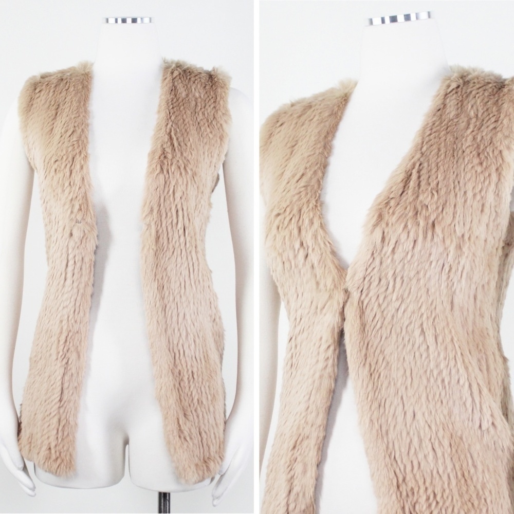 Stenesse Blue Vest Fur Rabbit Camel Knit V Neck 4